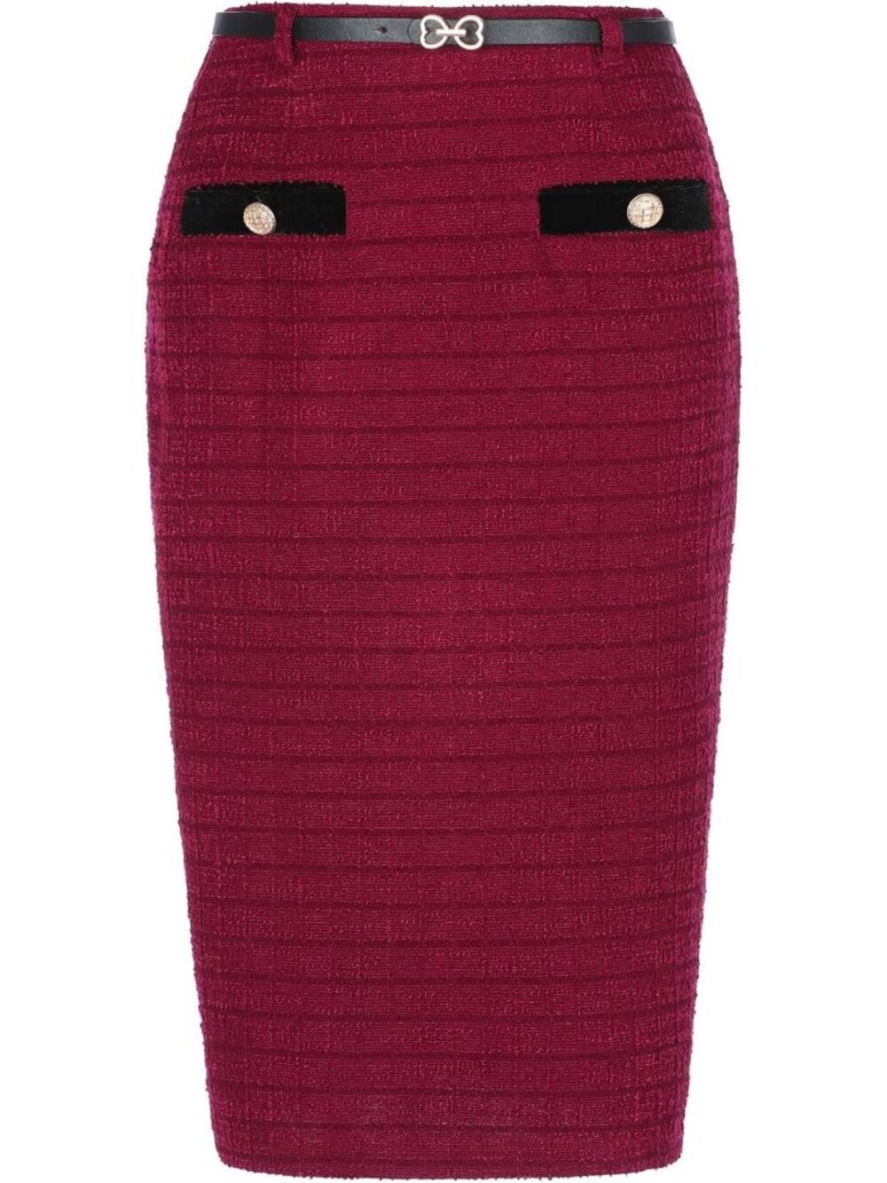 Chic Tweed Midi Skirt for Work with Belt | Stylish Office Wear for Women